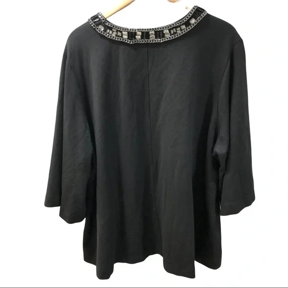 Seven by Melissa McCarthy Jeweled Neck Top 3/4 Length Sleeve Black Size 3X - Picture 3 of 10